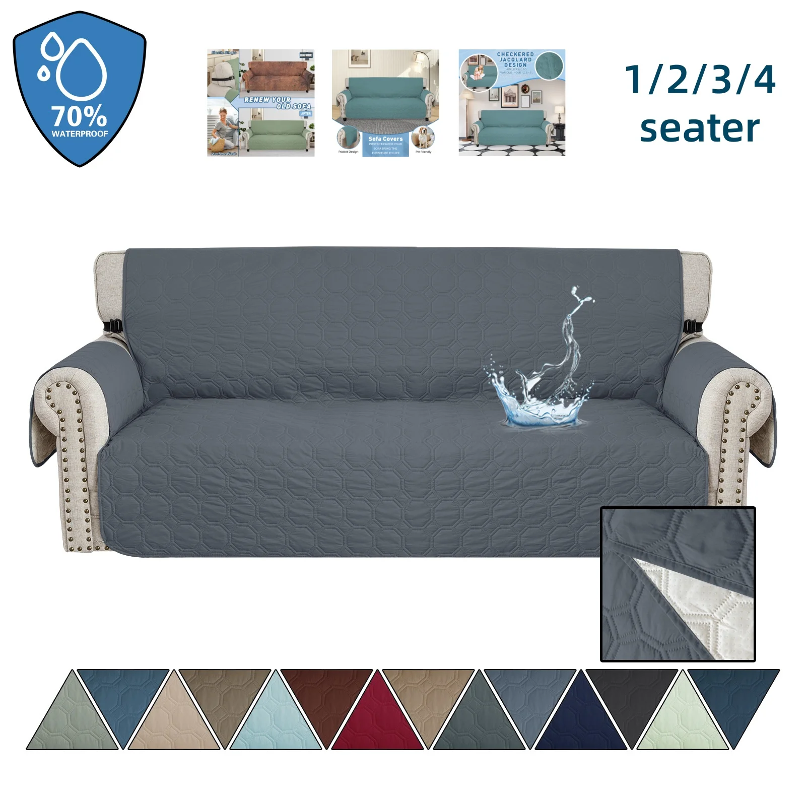 

Waterproof Sofa Cover Anti-wear Couch Cover for Dog Pet Kids Recliner Armchair Furniture Slipcovers 1/2/3/4 Seater Protect