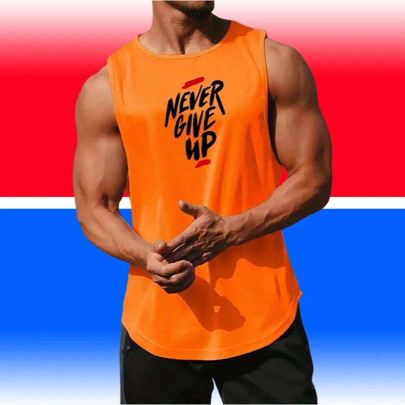 

Мужские футболки без рукавов для тренировок Never Give Up, свободные сетчатые быстросохнущие спортивные жилеты для бега, мышц, бодибилдинга, фитнеса