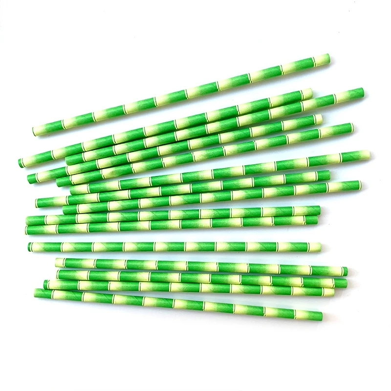 F92B Impresión bambú Biodegradable pajitas papel para fiesta para fiesta fácil usar lindo regalo