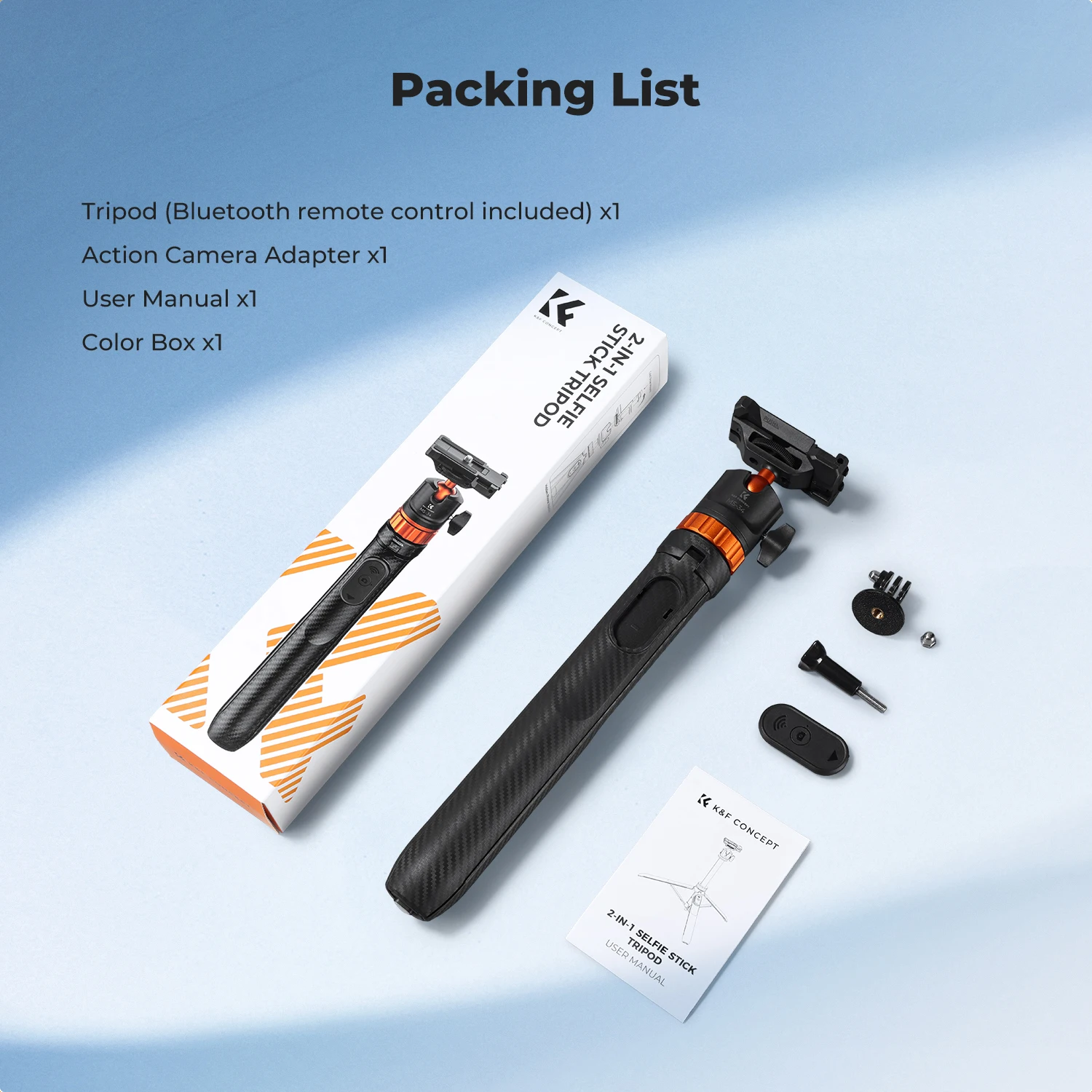 K&F CONCEPT 2-in-1 Selfie Stick Statief voor iPhone Samsung DJI Pocket 4 3 Action 6 5 Pro Insta360 X6 X5 Bluetooth Vlog Stand
