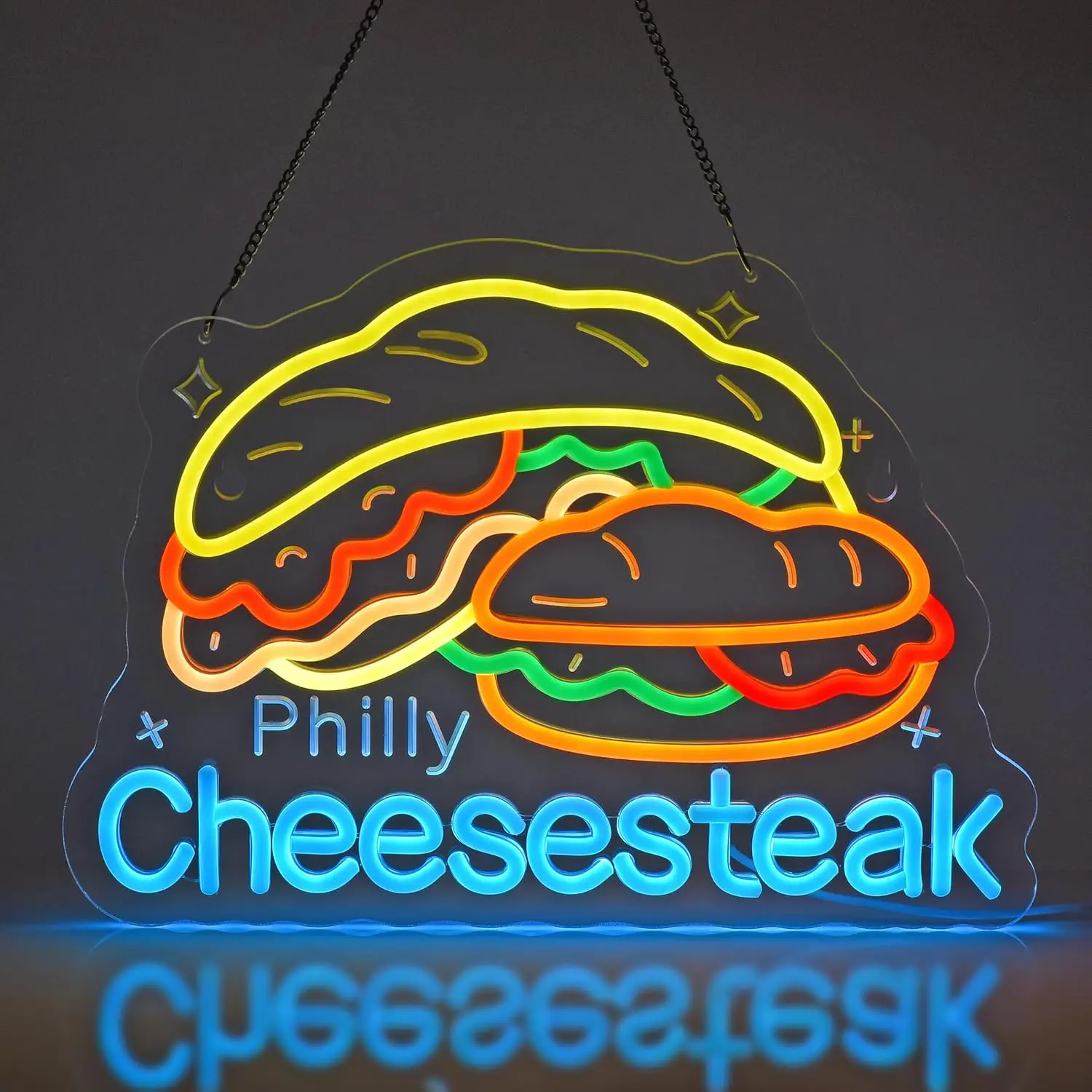 

Неоновая вывеска «Филли Чизстейк» для ресторана, деликатесного магазина, кухни, настенный декор, питание от USB, с регулируемой яркостью, светящаяся вывеска, декор для дома