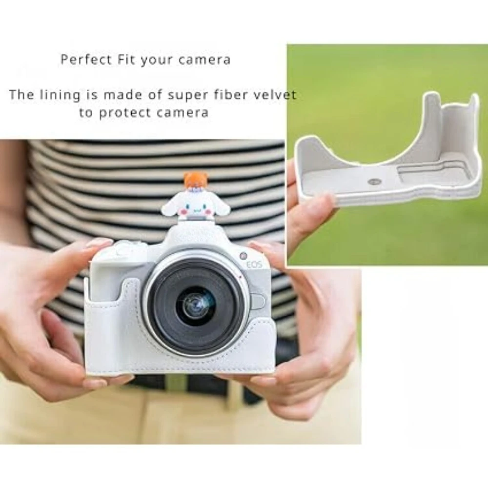 Micro-single camera bag For Canon R50 R100 PU Leather case base r50 Protective case portable camera bag, Retro half set Case