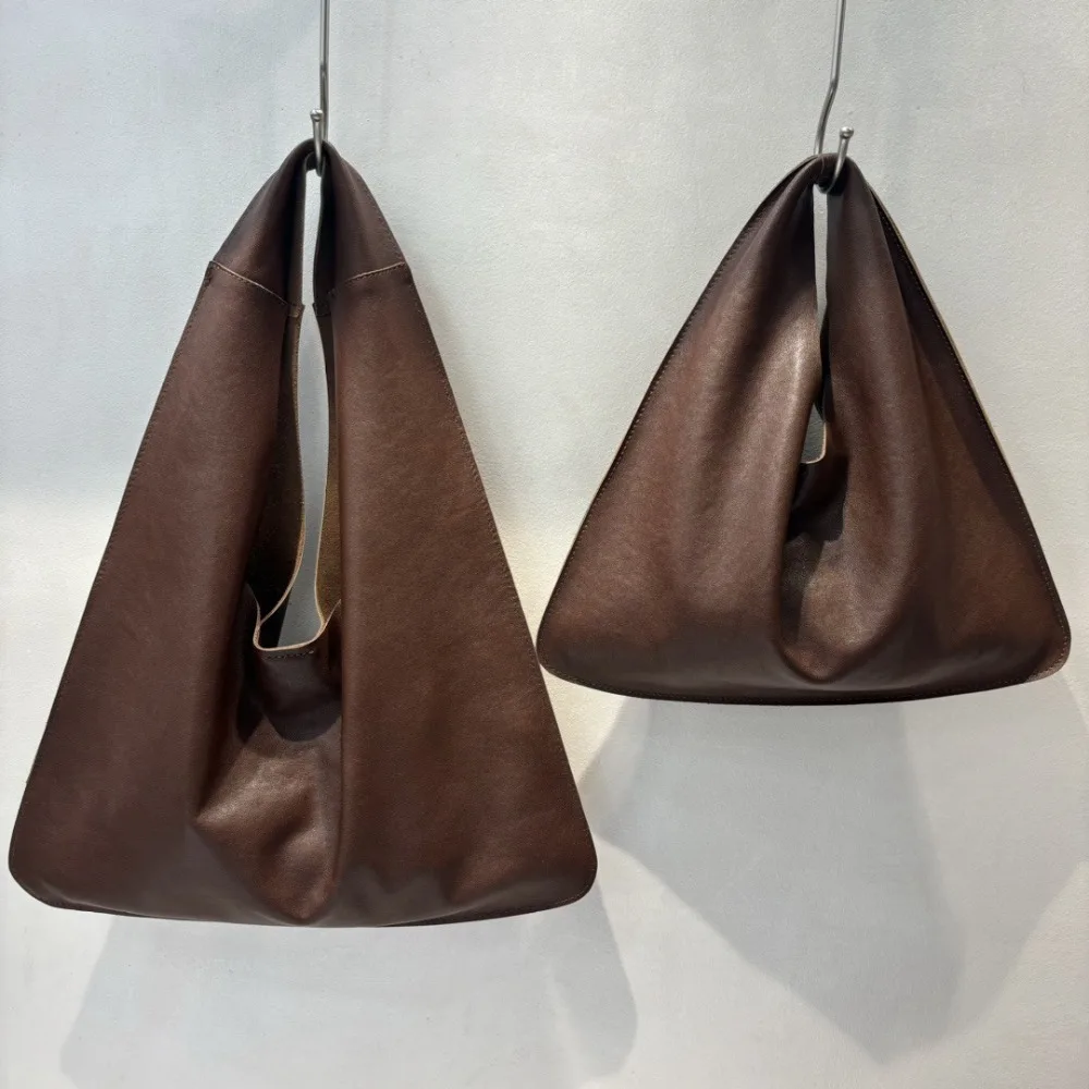 

New Vegetable Tanned Cowhide Suede Triangular Leather Cloud Bag Portable Underarm Bag Single Shoulder Messenger Women's Bag