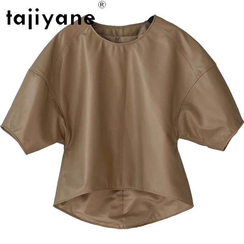 

TAJIYANE Short Real Leather Jacket Women Sheepskin Lantern Sleeve Jackets of Woman Clothing 2026 Korean Jaqueta Round Neck Coat