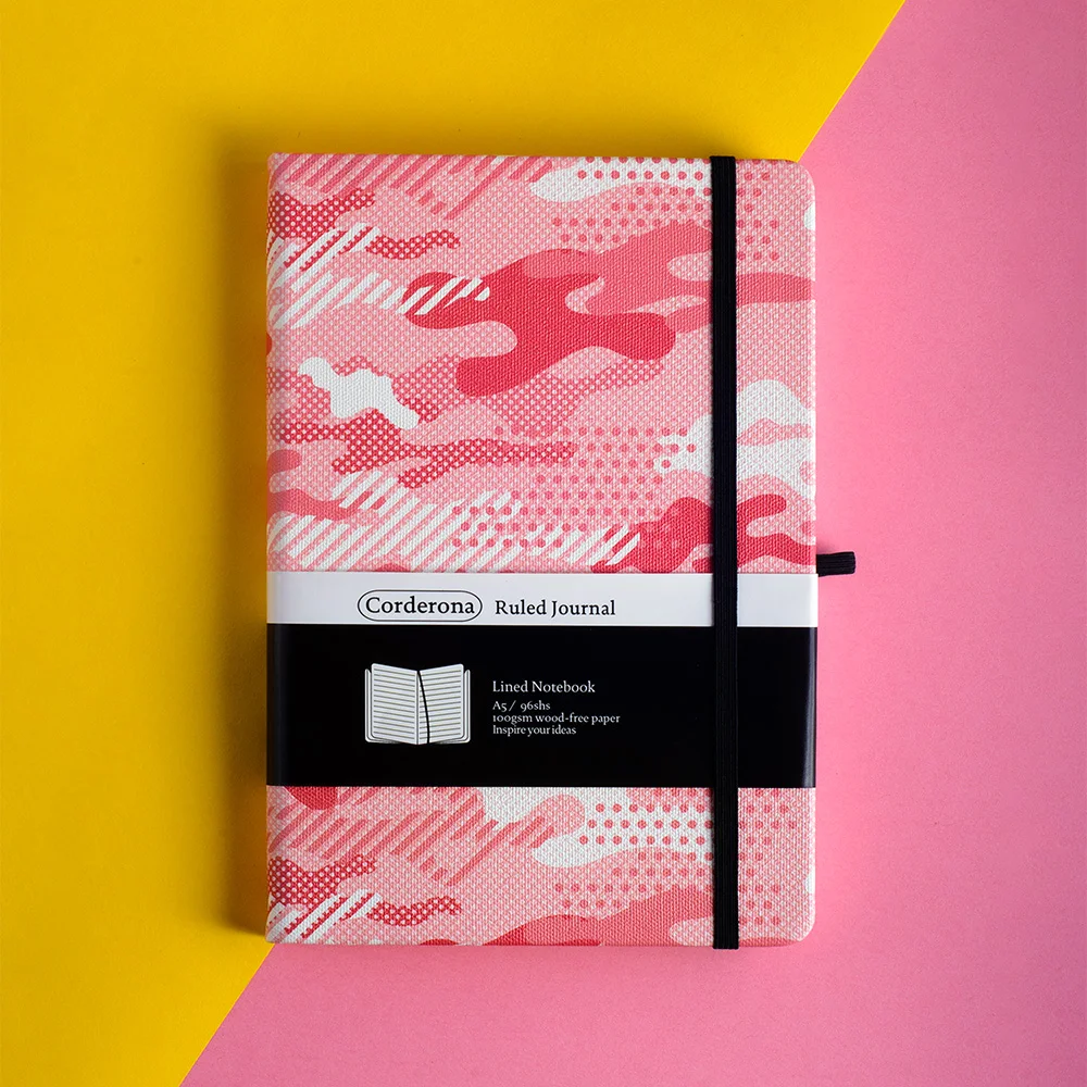 

Pink Camouflage Lined Notebook Elastic Band Elastic Band A5 Hard Cover Ruled Journal