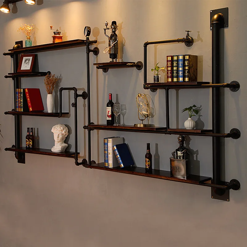 Retro industrial style wine wall wrought iron water pipe book creative wall