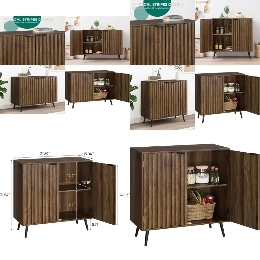 luted Sideboard Cabinet, reestanding Walnut Buet Cabinet with Adjustable Shel, Wood Storage Cabinet or Living Room, Entryway, Ha