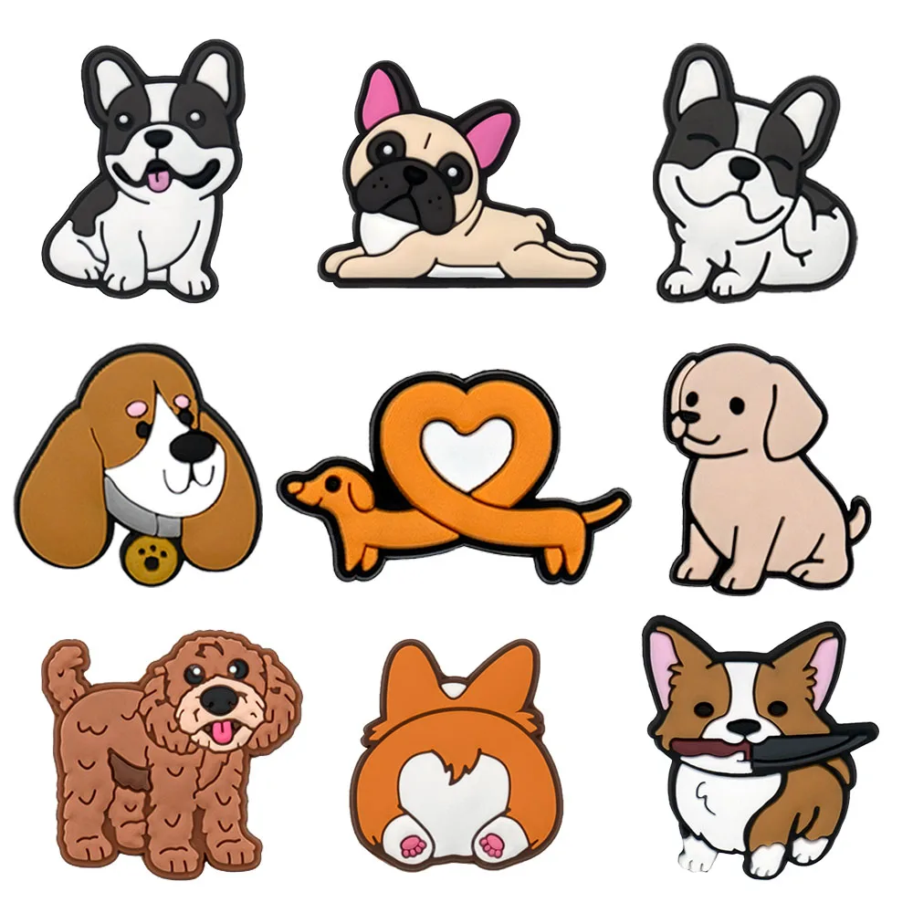 1/9pcs Cute Dog PVC Shoe Charms for Women Pug Beagle Corgi Dog Shoe Clips Decorations Dachshund Teddy Garden Sandals Clog Jeans