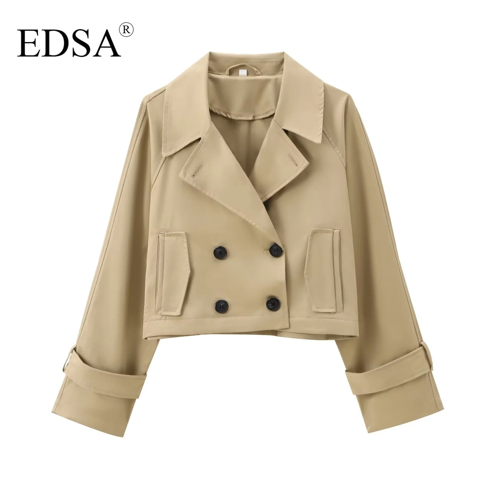 EDSA Women Cropped Trench Coat Long Sleeve Spring Jackets for Women Elegant Ladies Jacket In Outerwear