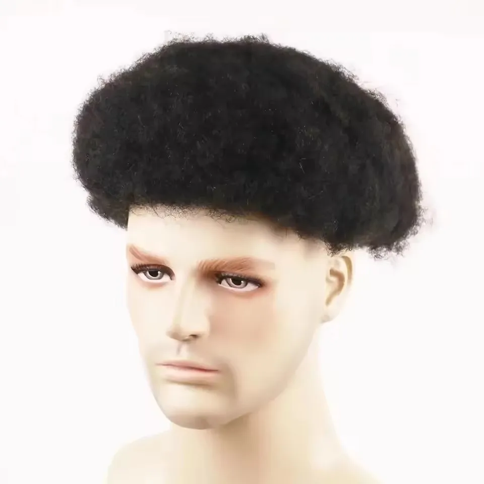 4mm 6mm Kinky Curly Afro Black Man's Toupee Q6 Lace PU Base Male Hair Prosthesis Durable Natural Human Hair Replacement System