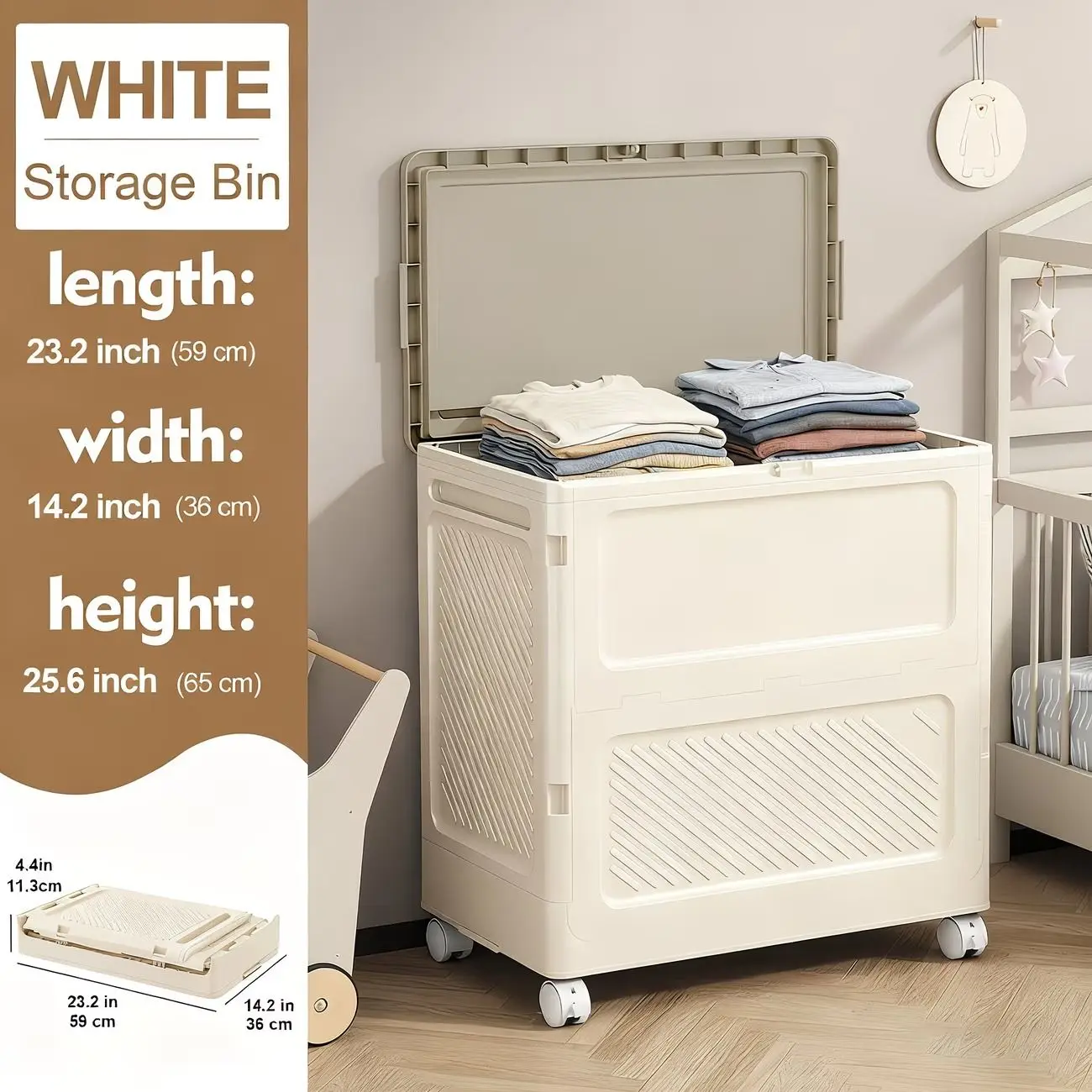 

Household Foldable Laundry Basket With Wheels Simple And Modern Large Capacity Dustproof Belt Cover Narrow Seam Storage Basket
