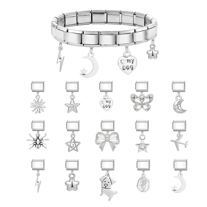 نجمة الكرز ذيل السمكة القمر القط باو قنديل البحر قلادة الإيطالية سحر ربط الفولاذ المقاوم للصدأ صالح 9 مللي متر سوار المرأة DIY بها بنفسك صنع المجوهرات