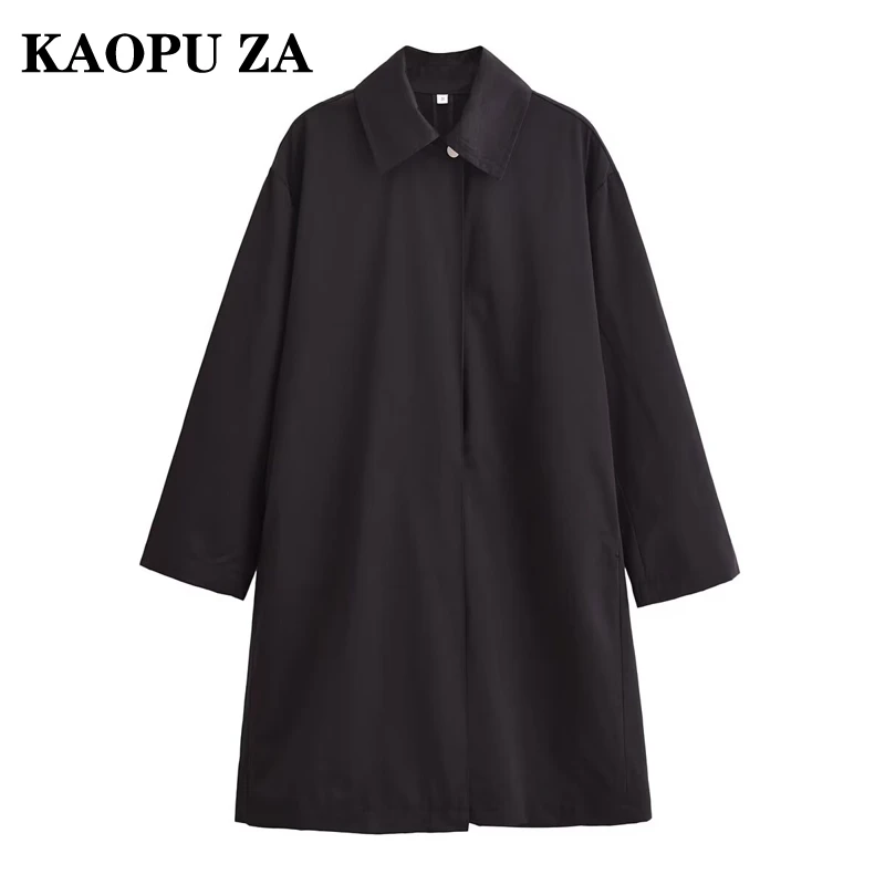 

KAOPU ZA 2024 New Autumn Women's Casual Batwing Sleeve Woolen Coat Ladies High Waist Solid Patchwork Trench Fashion Outerwear