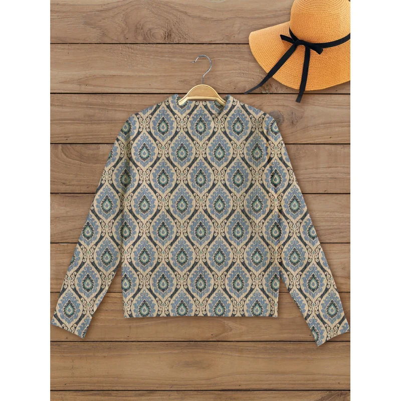 

Modern elegant plant digital printing girls sweater pullover warm slim round neck long sleeve autumn winter daily work