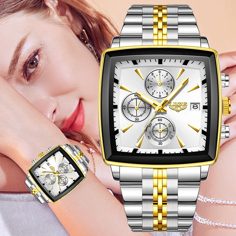 

LIGE women's watch large dial luminous waterproof stainless steel clock business elegant calendar Ladies Watch for Women reloj