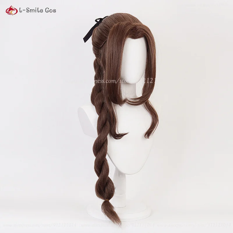 FFVII FF7 Aerith Gainsborough Cosplay Wig Brown Long Wig Heat Resistant Synthetic Hair Halloween Party Women Wigs + Wig Cap