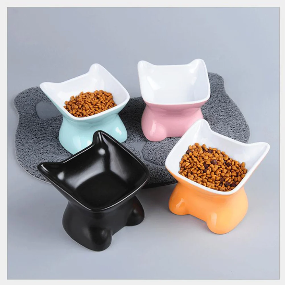 

Cat Dishes for Food and Water Bowls Raised Cats Pet Feeding Feeder Dog Slanted Mouth