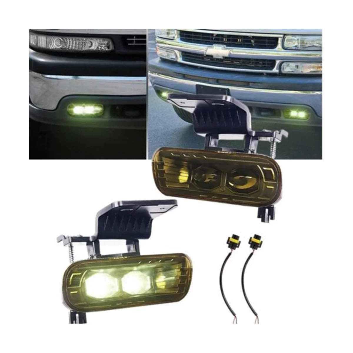 

X-T 1 Pair High Intensity Yellow LED Front Fog Lights for Chevrolet Silverado 99-02 Tahoe 00-06 Retrofit Headlights