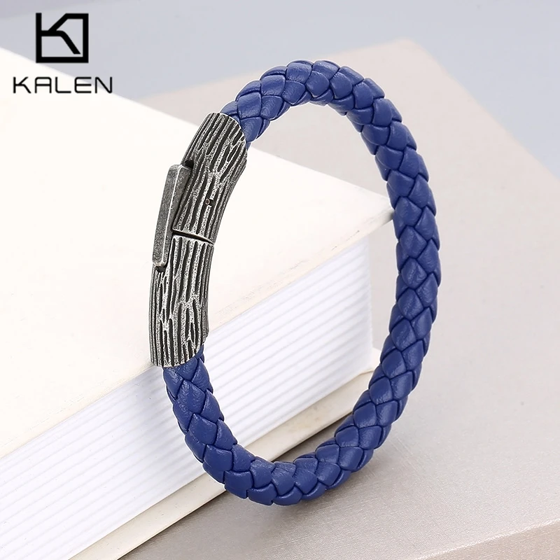 Fashion Vintage Braid Leather Bracelet for Men Blue Color Weaving Bracelet Specific Wrist Jewelry Terndy Gift