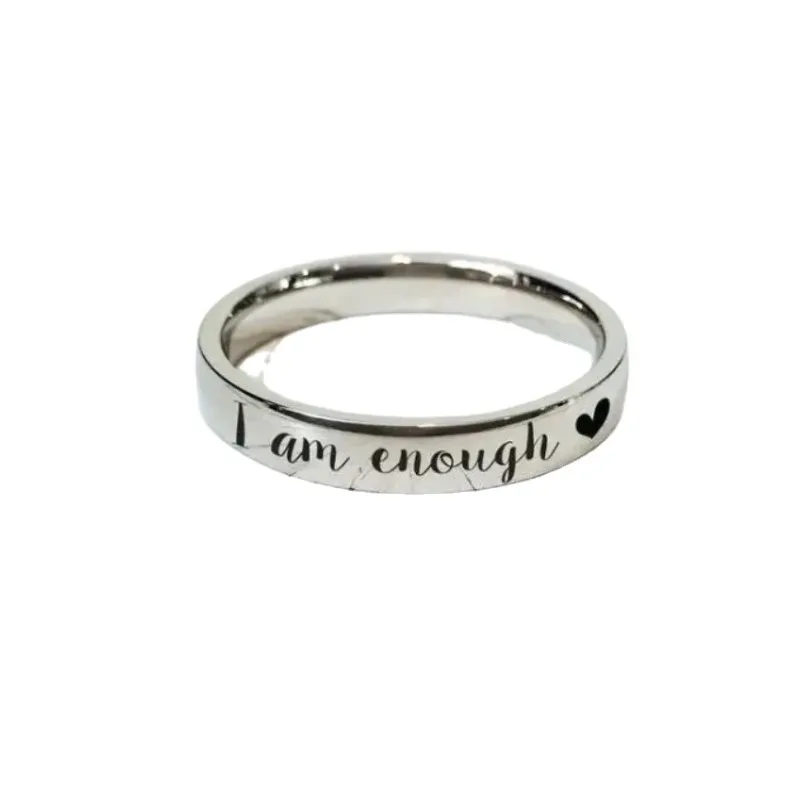 I Am Enough Stainless Steel Ring Suicide Depression Awareness Pause Inspiration Jewelry Strength Gift YLQ7900