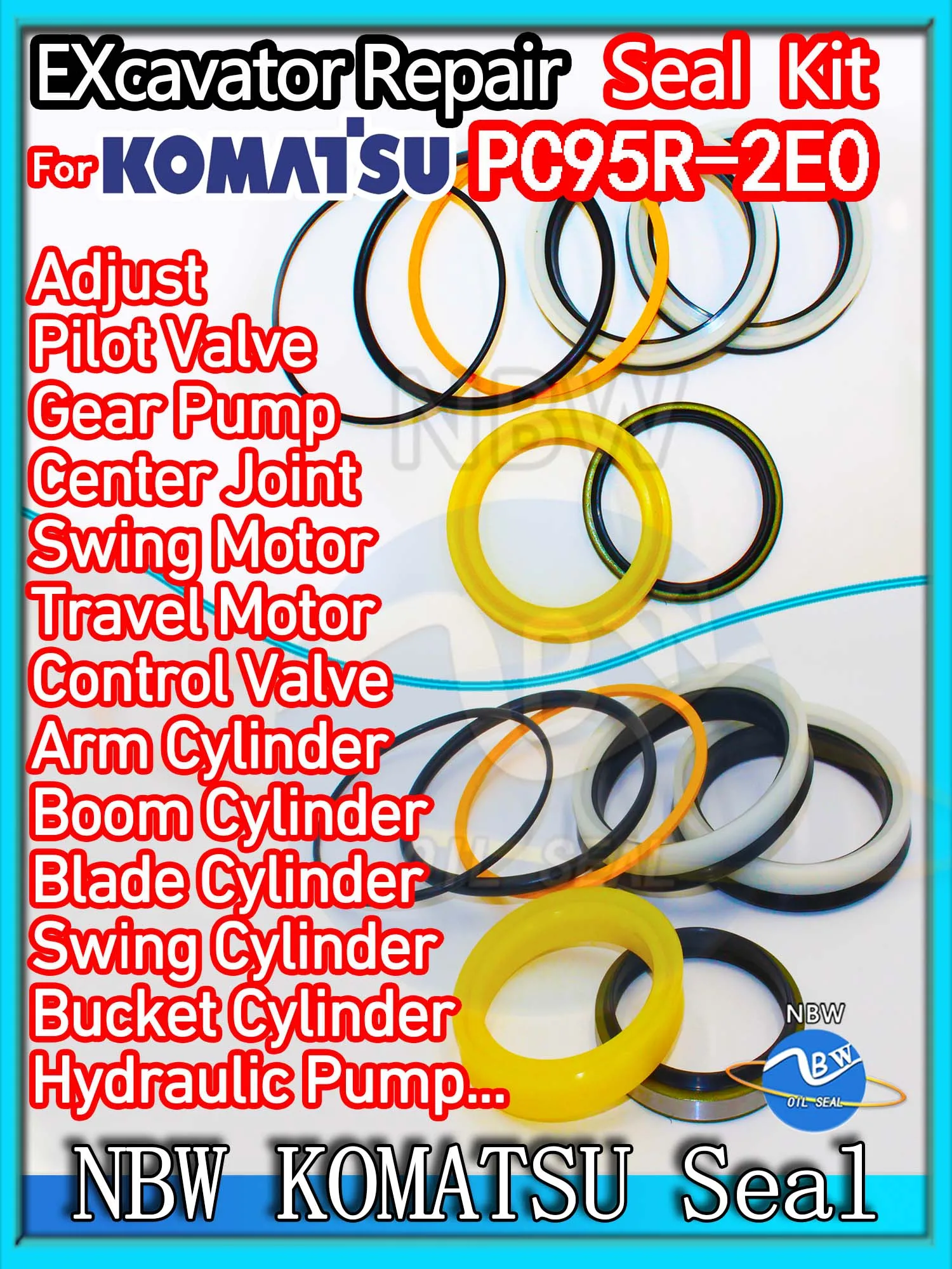 

For KOMATSU PC95R-2E0 Excavator Oil Seal Kit High Quality Repair PC95R 2E0 Blade TRAVEL Joystick Engine O-ring Cylinder BOOM