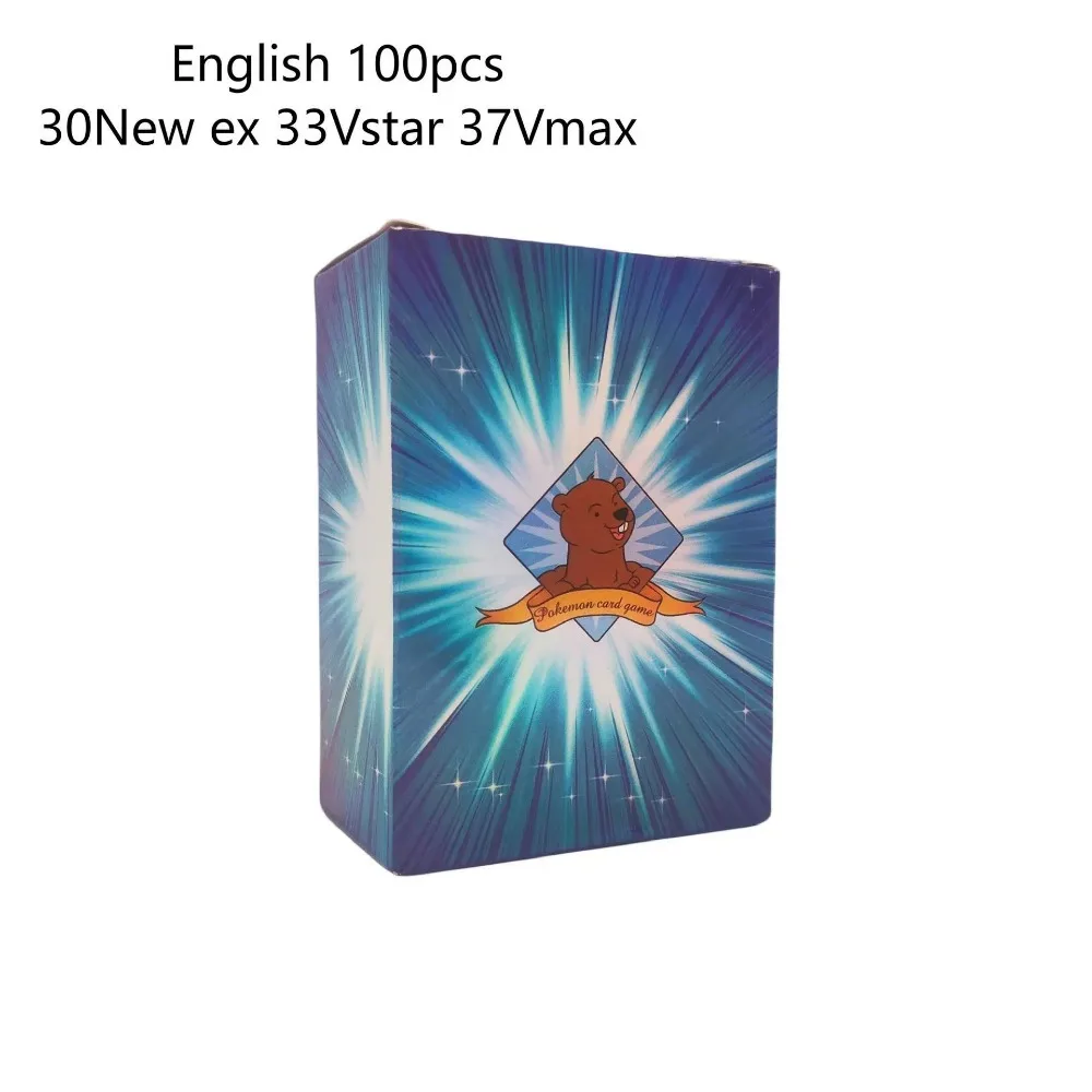 100pcs 2024 New English Pokemon 100EX GX Vstar Vmax Charizard Color Flash Anime Peripheral Game Collection Card Holiday Gift