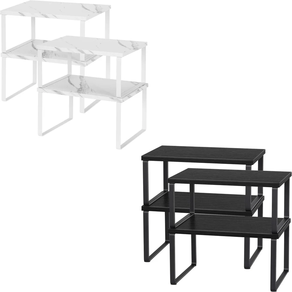 4-piece kitchen counter storage rack stackable wooden countertop rack expandable cabinet rack storage rack