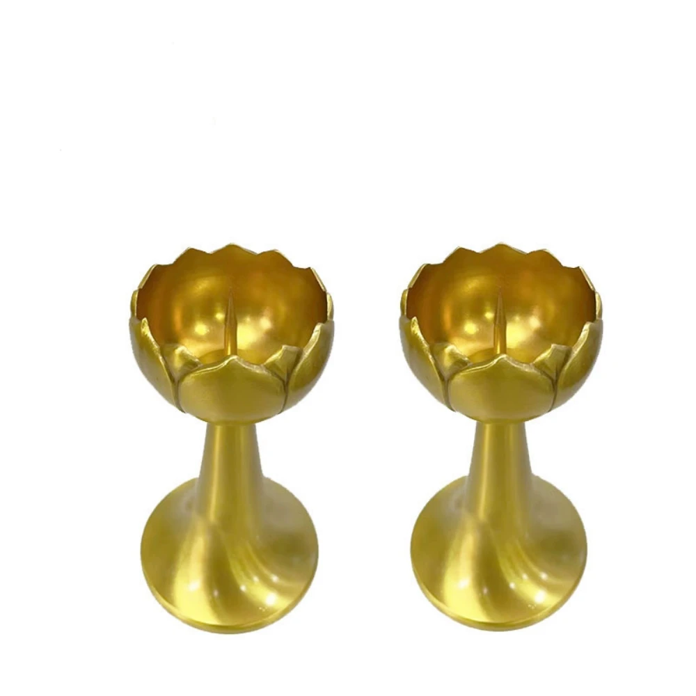 

2PCS Brass Lotus Candlestick Candlestick Home Indoor Decoration Buddha Hall Offering Changming Lamp Butter Lamp Candlestick