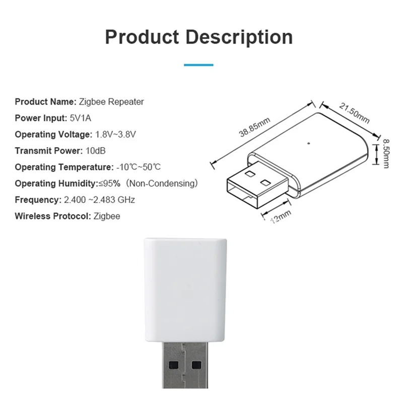 Tuya ZigBee 3.0 สัญญาณ Repeater USB Extender สําหรับ ZigBee2MQTT อุปกรณ์ตาข่าย Home Assistant Deconz Automation,EU Plug