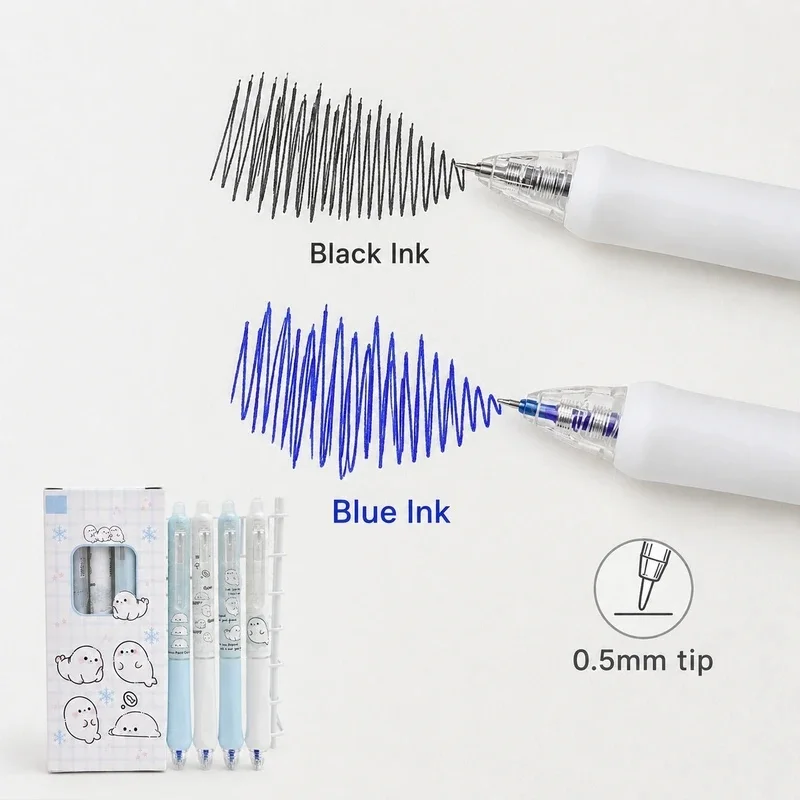 4 pcs/set Kawaii Seal Erasable Gel Pen 0.5mm Blue Black Ink Quick Dry Smooth Retractable Writing Pens School Office Stationery