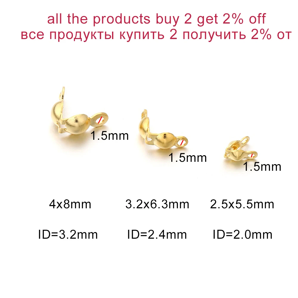 50/100pcs Stainless Steel Clasps Hooks For Necklace Bracelet Gold Color End Crimps Beads Connectors Findings Jewelry Supplies image 2