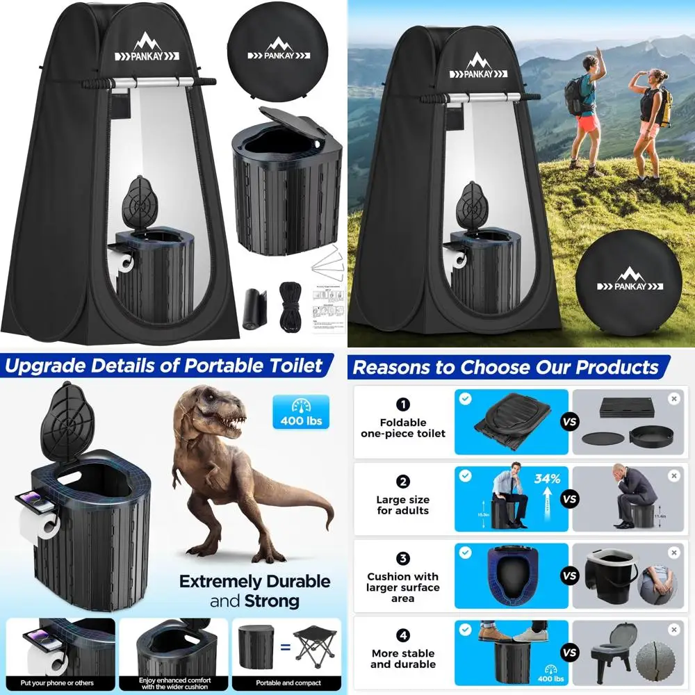 خيمة تواليت محمولة للخصوصية منبثقة للبالغين - قعادة تخييم مقاس XL مع دش خارجي وخيمة تغيير