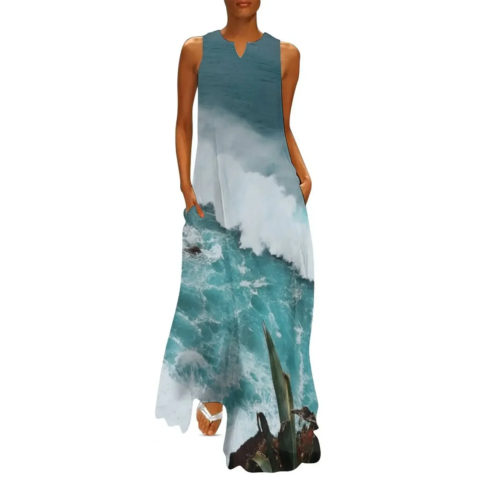 

Turquoise Ocean Waves Long Dress Woman dresses Casual dresses dresses for special events Party for women Dress