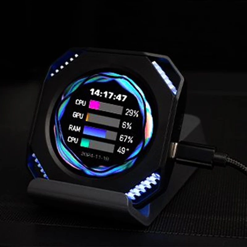 DR21 Secondary Screen 2.1'' Watercooler Monitor PC DIY Dynamic Video Customizable Themes with ambient lighting, USB Type-C/ 9Pin
