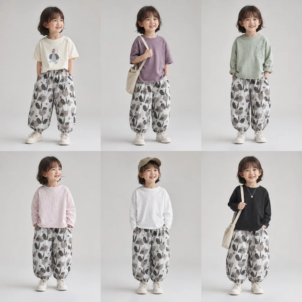 1-6 Y Kids Trousers Anti Mosquito Pants Summer Floral Print Linen Cotton Bloomers Loose Elastic Waist  Girls Casual Pants