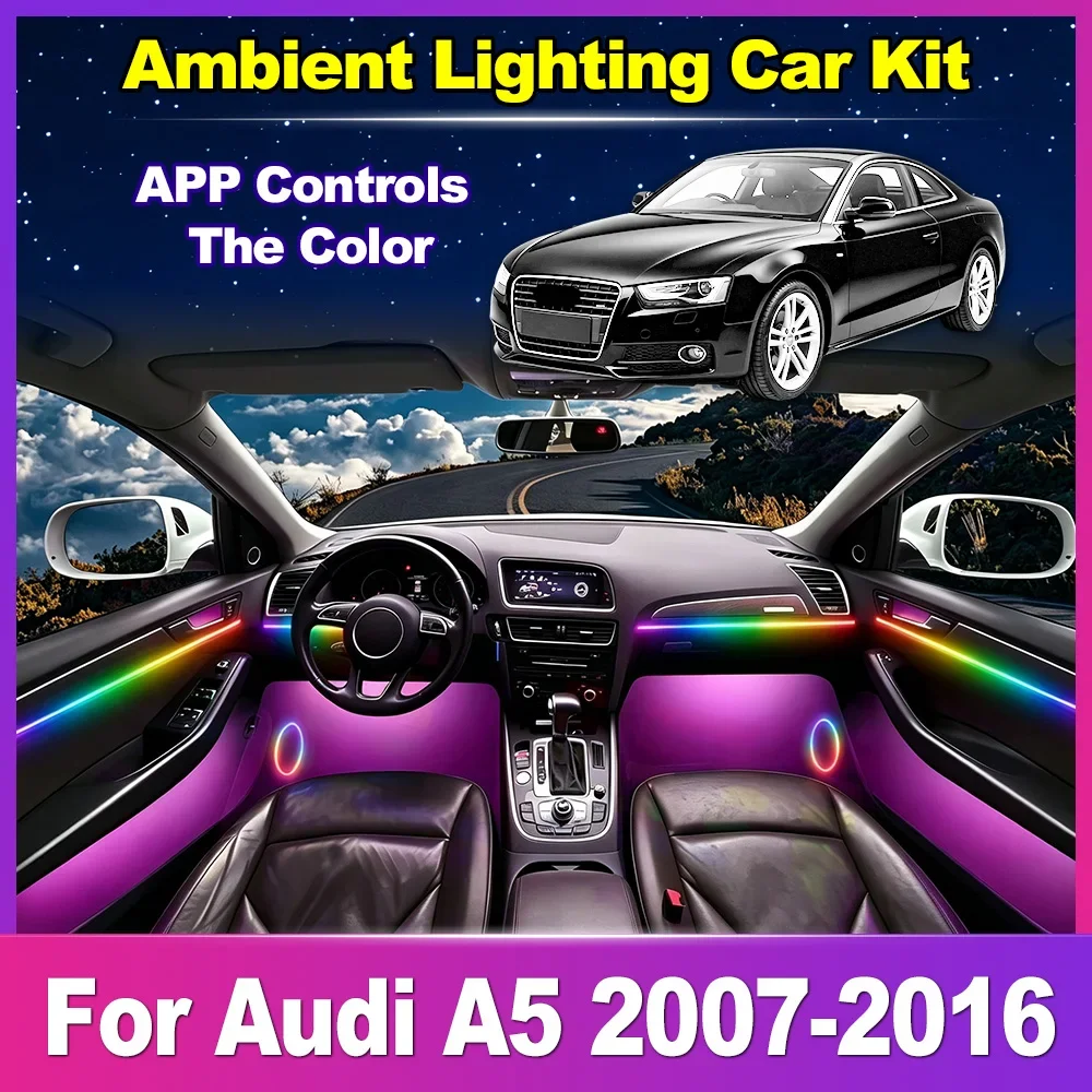 For Audi A5 2007-2016 Car LED Ambient Lighting 256 RGB Neon Strip Full Color Streamer Dynamic Atmosphere Decoration Lamps