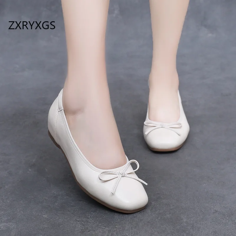 ZXRYXGS Head Layer Sheepskin Height Increase of 3.5cm Internally Wedges Shoes Mid Heel 2026 Square Toe Bow Women Fashion Shoes