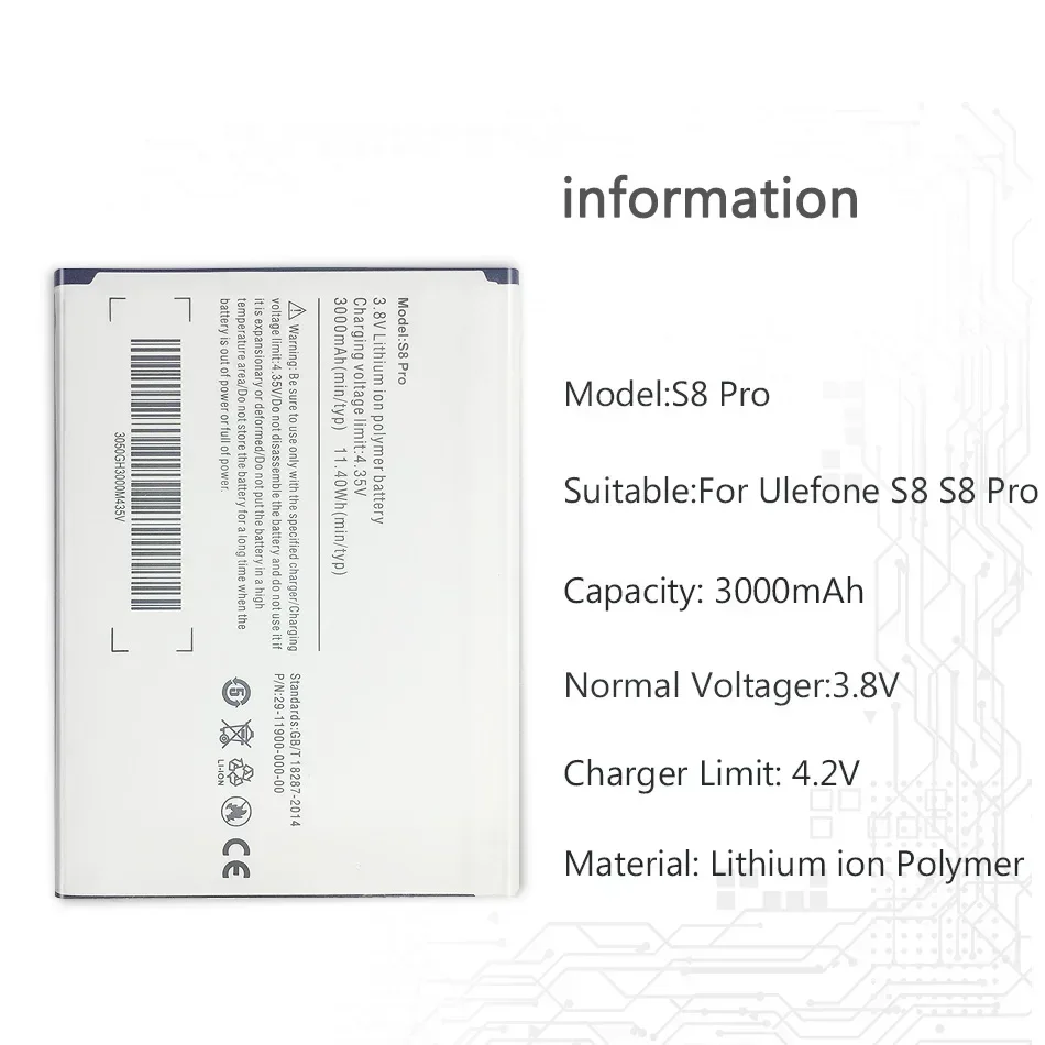 New 3000mAh for Ulefone S8 / S8Pro Pro Replacement Battery 5.3inch MTK6737 MTK6580 Smart Phone Batteries Accumulator Warranty