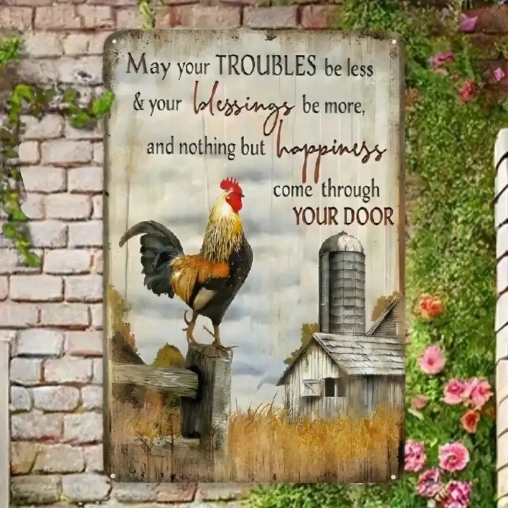 لوحة فنية جدارية على شكل ديك عتيقة لديكور المزرعة الريفية مع رسالة ملهمة لغرفة المعيشة وغرفة النوم والمطبخ #1