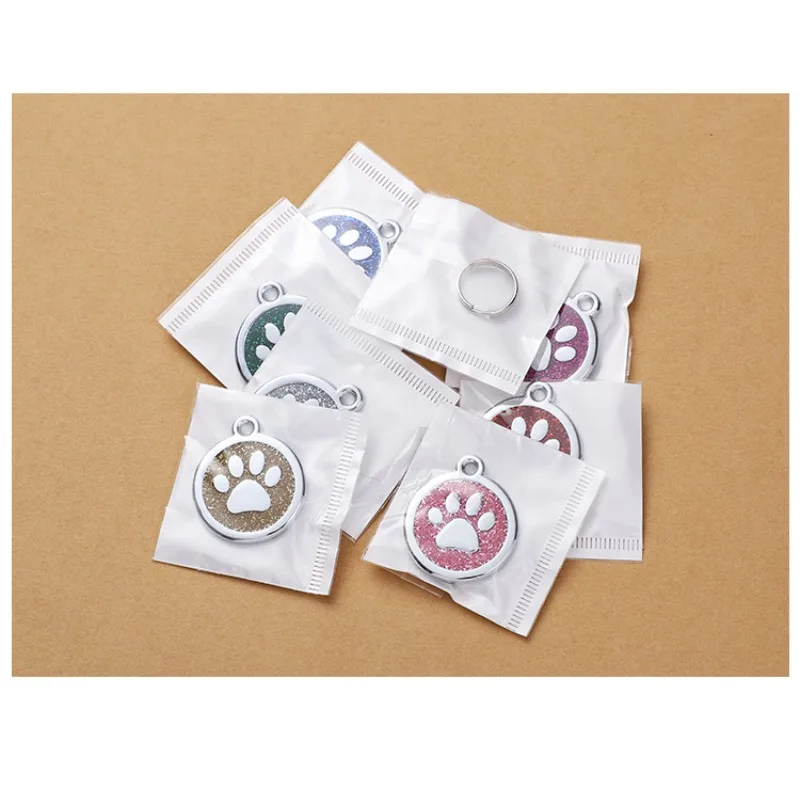 MIXCOLOR  2.5cm Anti-Lost Blank Dog ID Tag Shiny Alloy round Paw Name Tag for Glitter Cat Puppy Pet Collar Accessories