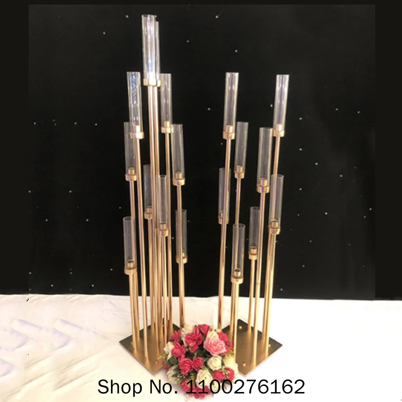 8Heads10 Heads Metal Candelabra Candle Holders Road Lead Table Centerpiece Gold Candelabrum Stand Pillar Candlestick For Wedding