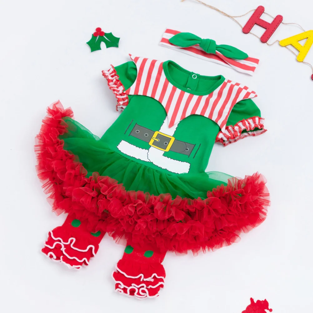 

1 set Baby Dress Set 3-6 Months Christmas Costume For Toddler Personality Collar Soft Gauze Skirt Holiday Party Wear Christmas