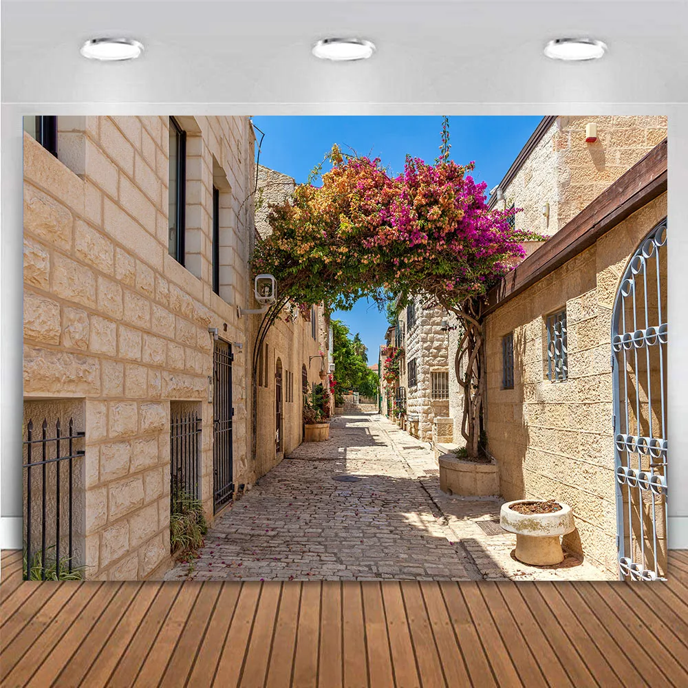 Jerusalem Israel Old City Street Town Narrow Alley Backdrop Western Wall Trip Background Birthday Party Decoration Spring Garden