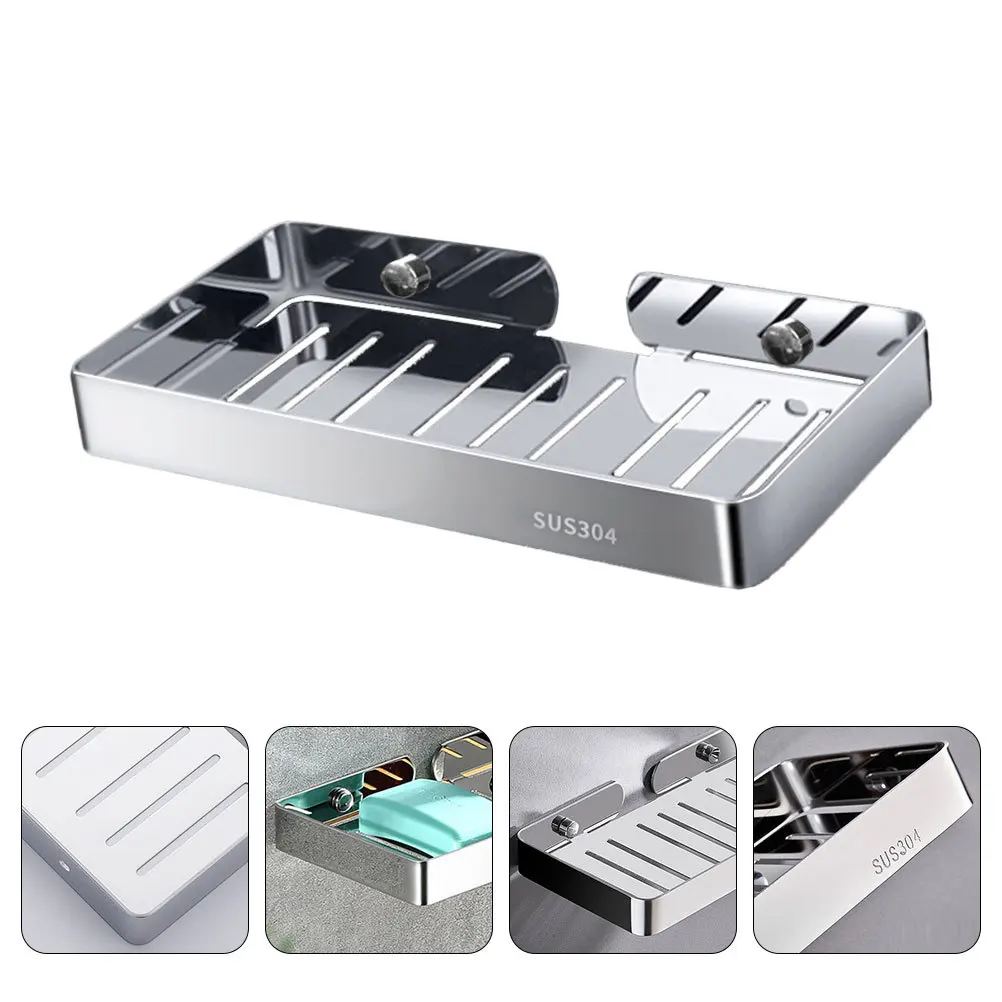 

Stainless Steel Soap Dish Wall Mounted No Punching Drainable Holder For Bathroom Soap Storage Box Rustproof Organizer