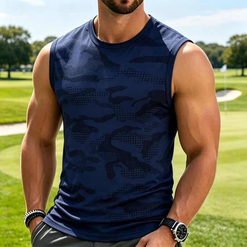 Neues Herren Camouflage Tanktop Sommer Ärmelloses Sport-T-Shirt Fitness Laufshirt Schnelltrocknend Atmungsaktive Lockere Trainingsweste für Männer