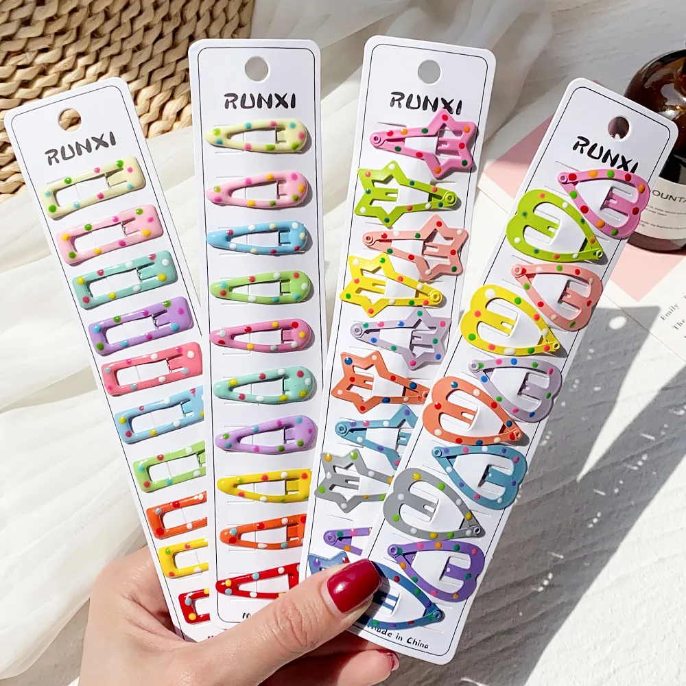 10PCS Lovely Cartoon Heart Type Metal Candy Color Girls Hairpins Hair Clip Kids Headwear Children Accessories Baby BB Clips