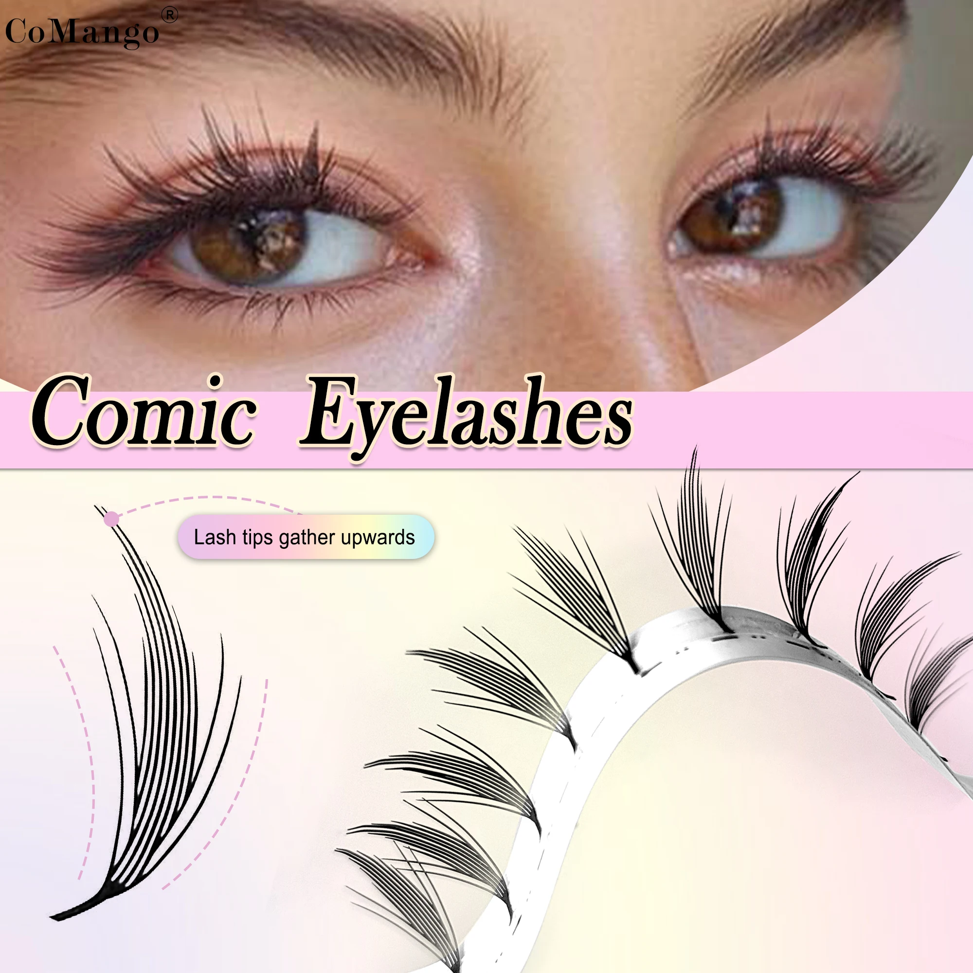 CoMango fumetto ciglia estensioni pro-made volume fan anime stile ciglia finte naturale morbido facile da innesto strumento di trucco