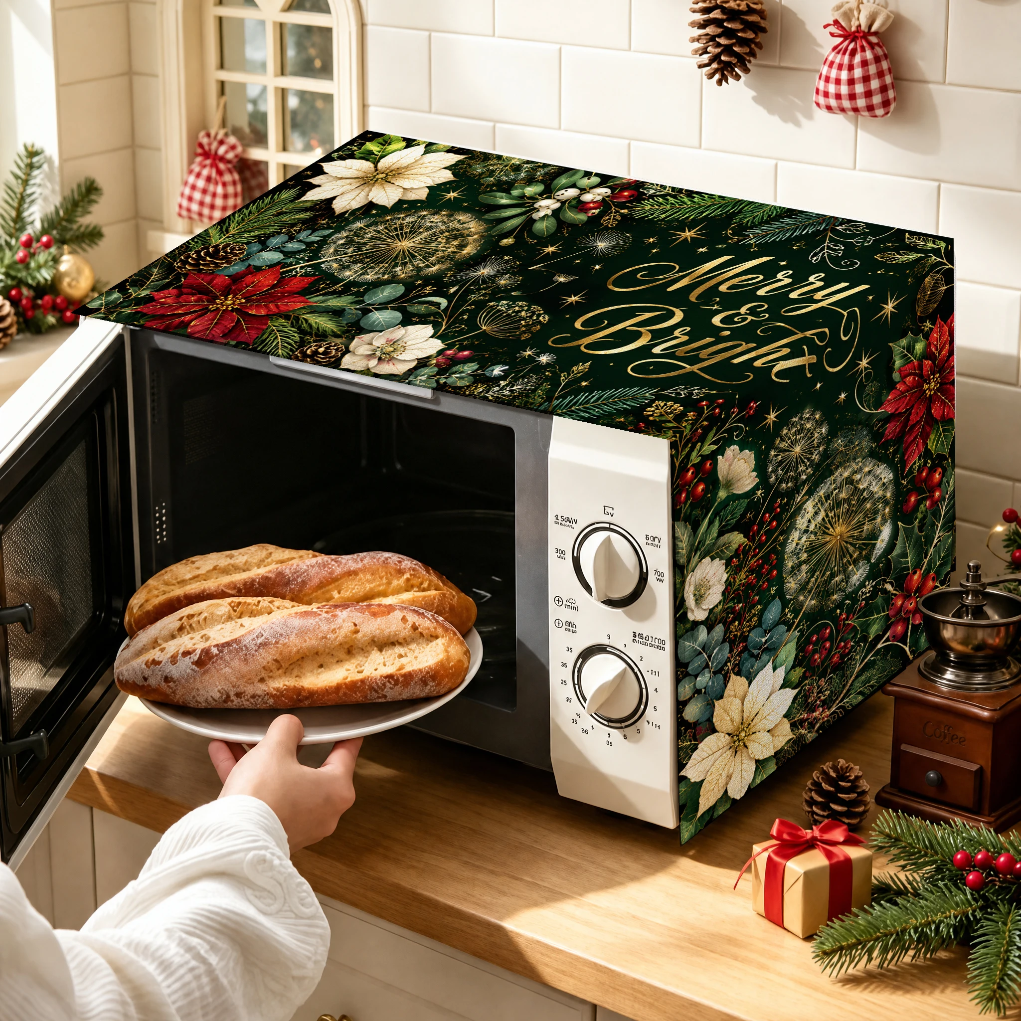 1pc Christmas Microwave Oven Cover, Festive Holiday Kitchen Protector Decor