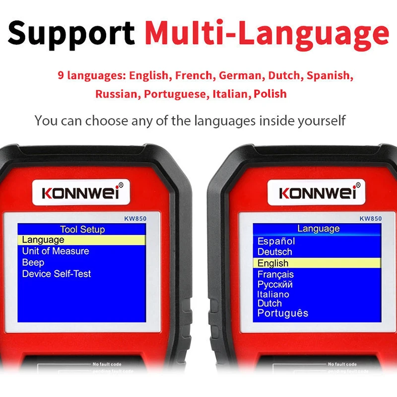 KONNWEI KW850 Car OBD2 Scanner Professional Diagnostic Scanner Tools OBD 2 Automotive Code Reader Battery Check Engine Check