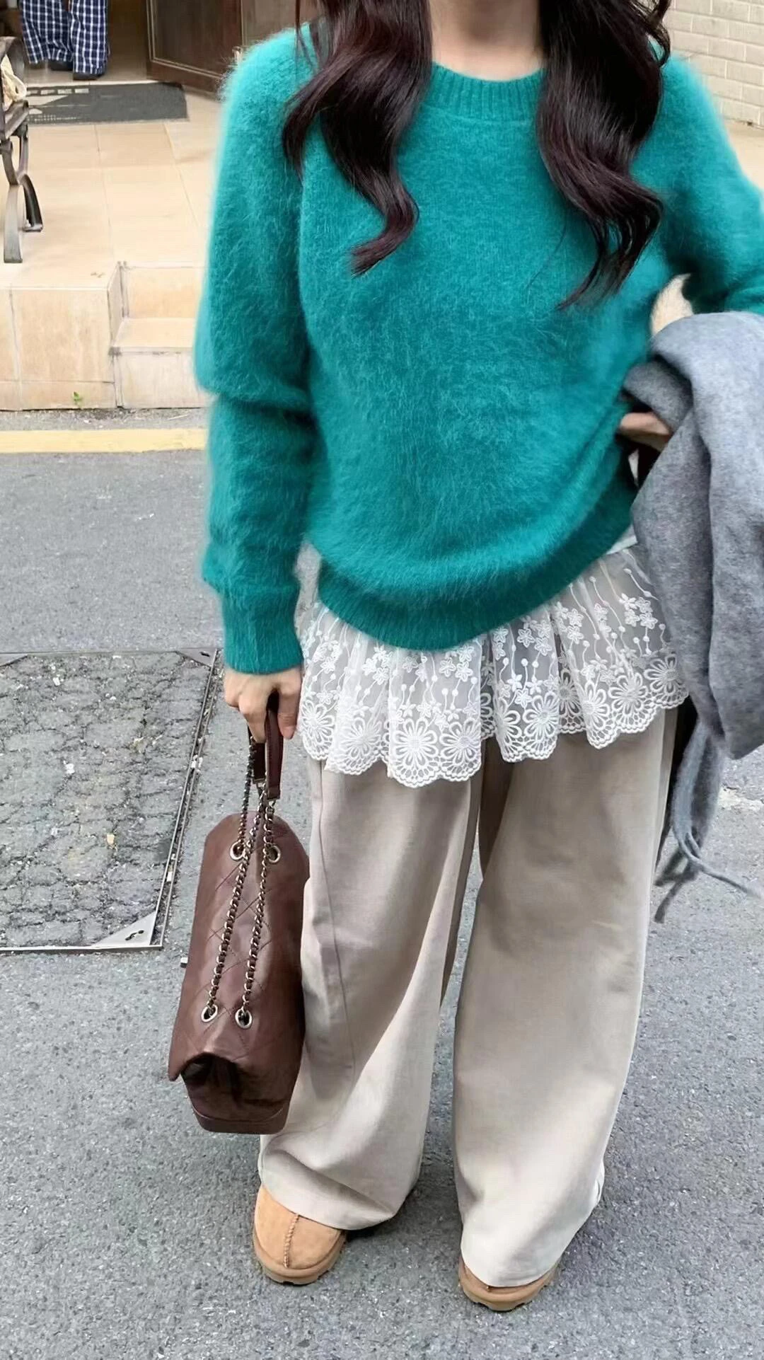 

Lace Skirt Lazy Sle Decorative Hemline Bloggers Choice Autumn Winter Layering Tool A-Line Knitted ort Skirt